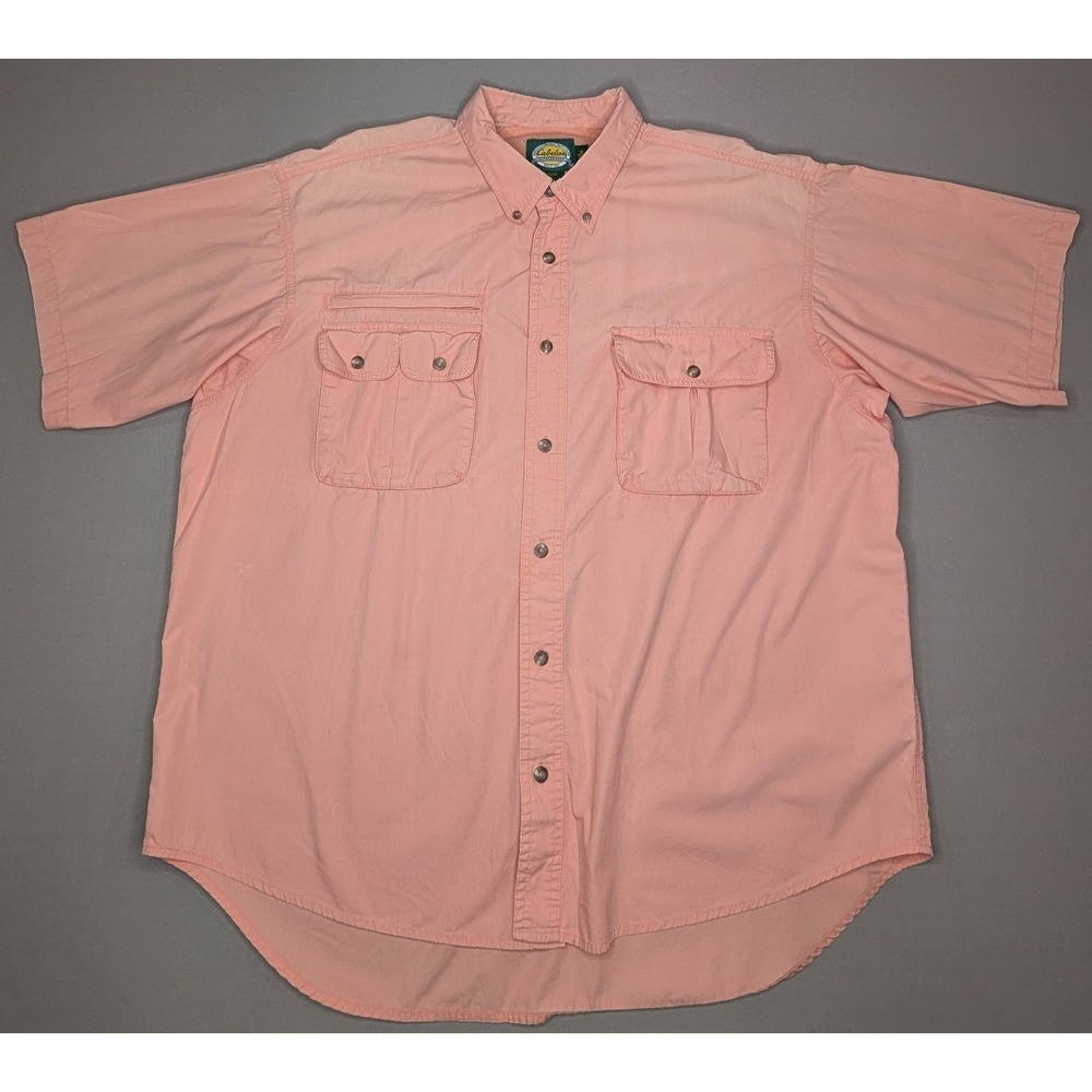 Cabela's M Shirt Mens XL Pink Fishing Vented Short Sleeve Button Up Cotton